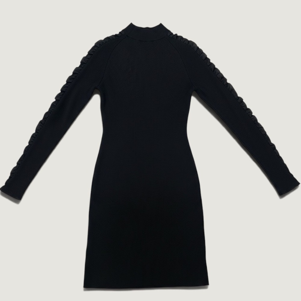 Y2K "Say What" Ruffle Sleeve Mock Neck Dress Womens XL Black Excellent